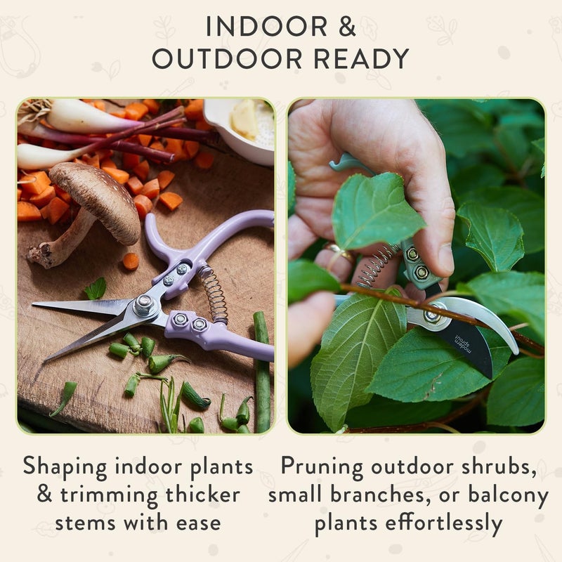 Modern Sprout مجموعة مقصات وحدائق مع عبوة فقاعية - أدوات حديقة خفيفة الوزن مع قفل سهل - شفرات حادة من الفولاذ الكربوني - مقصات مقاومة للصدأ للأعشاب والزهور - لون شارتروز - Image 5
